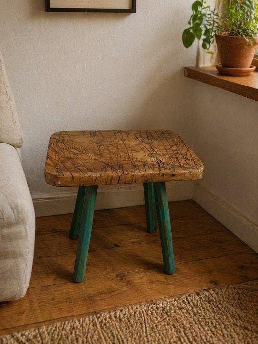 Kruk - ST001 - Eik - Oude handgemaakte eikenhouten kruk, Antiek en Kunst, Curiosa en Brocante