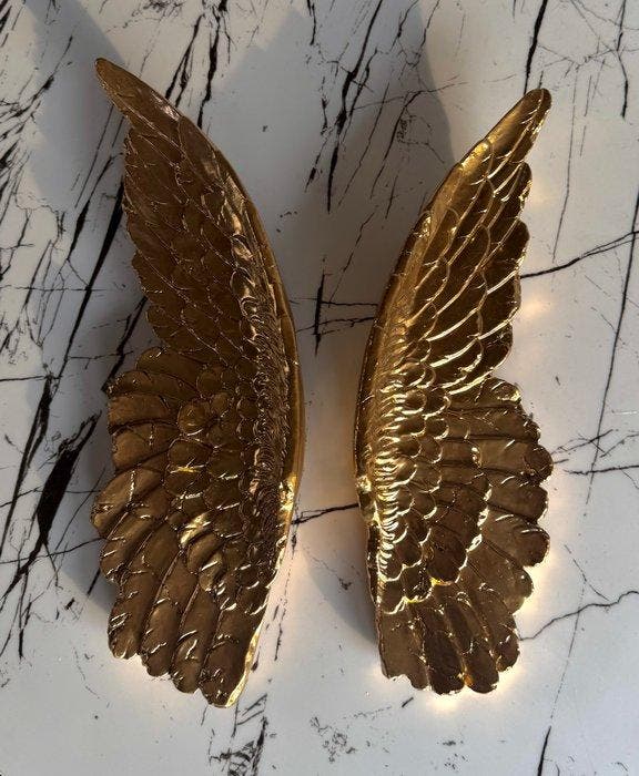 Reliëf, Golden ANGEL Wings Wall Decor - 28 cm - beton, Gips, Antiquités & Art, Art | Objets design
