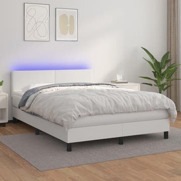vidaXL Boxspring met matras en LED kunstleer wit 140x200 cm, Verzenden, Nieuw