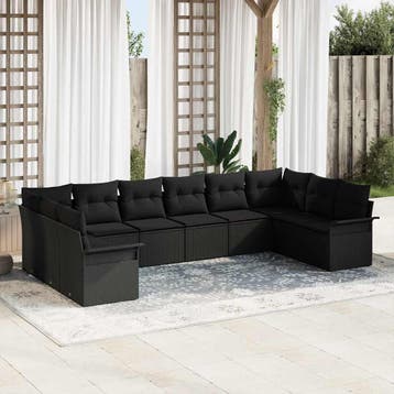 vidaXL Tuinbank Set met kussen 10 pcs Zwart poly rattan, Verzenden, Nieuw