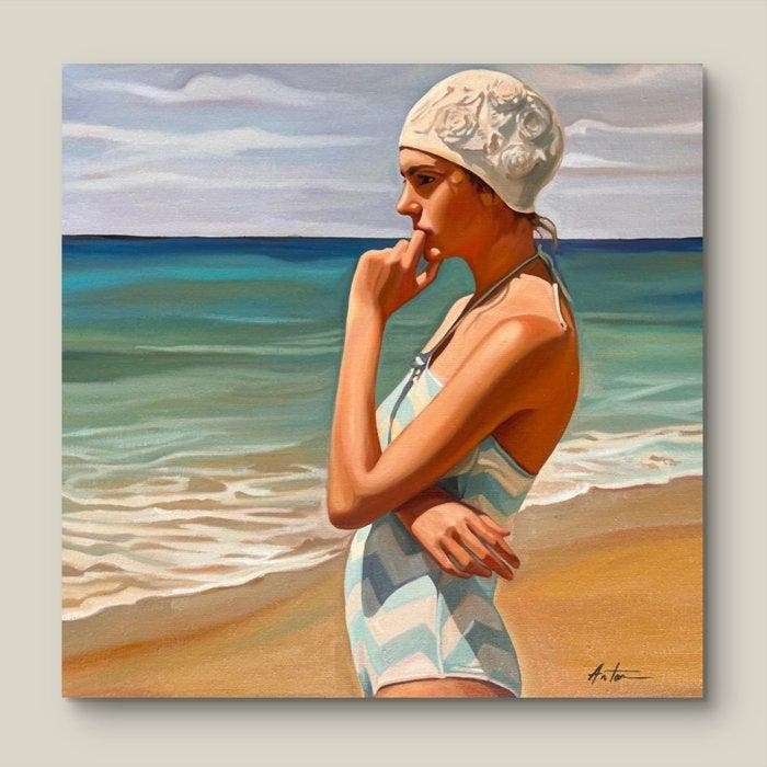 Laura Anton - Jeune fille à la Plage, Antiquités & Art, Art | Objets design