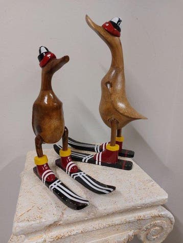 Beeld, set of 2 handmade wooden ducks - 35 cm - Hout