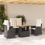 vidaXL 4-delige Tuinset met kussens poly rattan zwart, Verzenden, Nieuw, Tuinset