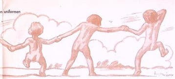 Spotprent met kinderen hand in hand (lijst optie, Lithos), Verzenden