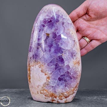 Amethyst- en roze amethyst freiform – elegant uniek stuk met