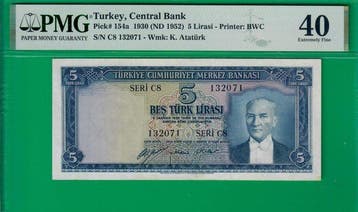 Turkije. - 5 lirasi 1930 (ND 1952) - Pick 154a (Zonder