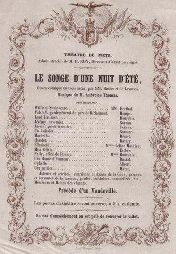 Programme du Théâtre de Metz sous aigle impériale - « Le