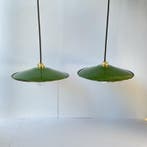2 Enameled Hanging Lamps for Industrial and Vintage