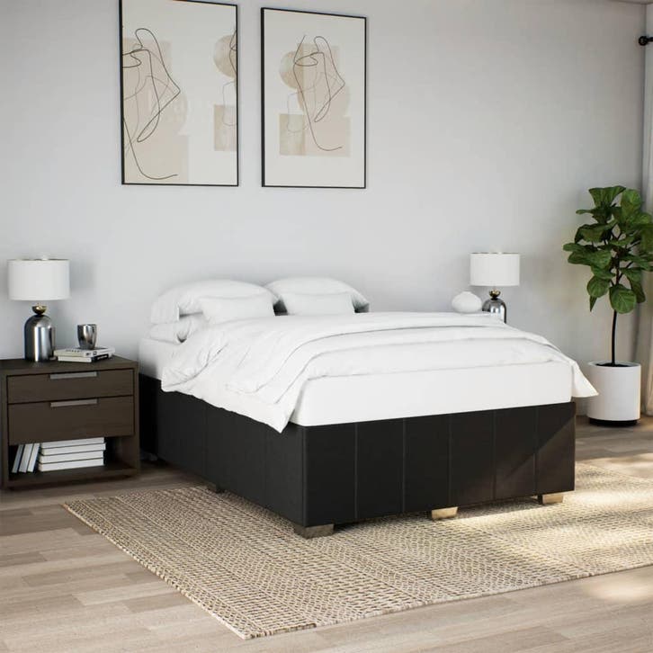 vidaXL Bedframe zonder matras stof zwart 140x190 cm, Huis en Inrichting, Slaapkamer | Bedden, Nieuw, Verzenden