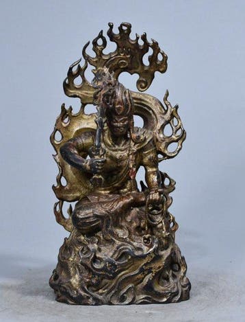 Beeld, Seated Statue of Fud My - 20 cm - Koper, Antiek en Kunst