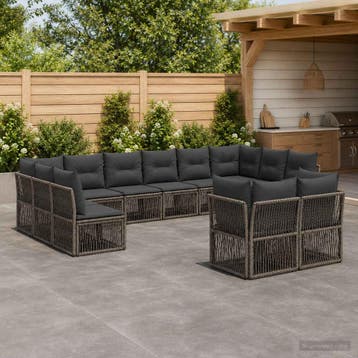vidaXL Tuinbank Set 12 st Grijs poly rattan, Verzenden, Nieuw