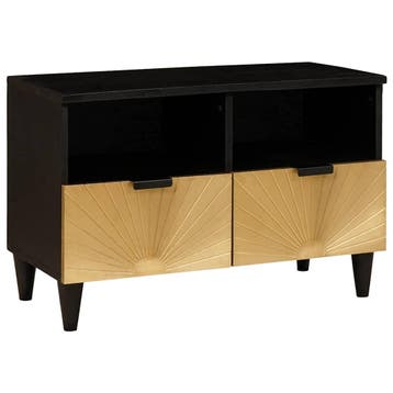 vidaXL TV Kast Zwart en Goud 70 x 33 x 46 cm Bewerkt hout, Huis en Inrichting, Verzenden, Nieuw
