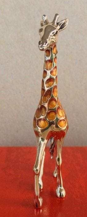Saturno - Beeldje - Vintage miniatuur zilveren giraffe -