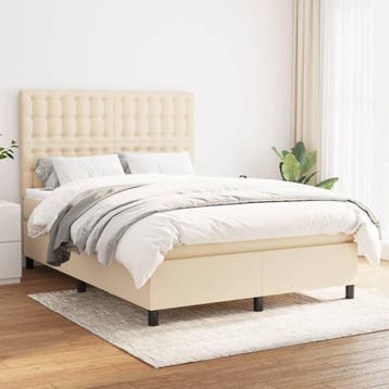 vidaXL Boxspring met matras stof crèmekleurig 140x200 cm, Verzenden, Nieuw