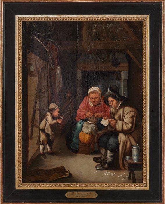 Nederlandse school (XVII) - Interior, Antiek en Kunst, Kunst | Schilderijen | Klassiek