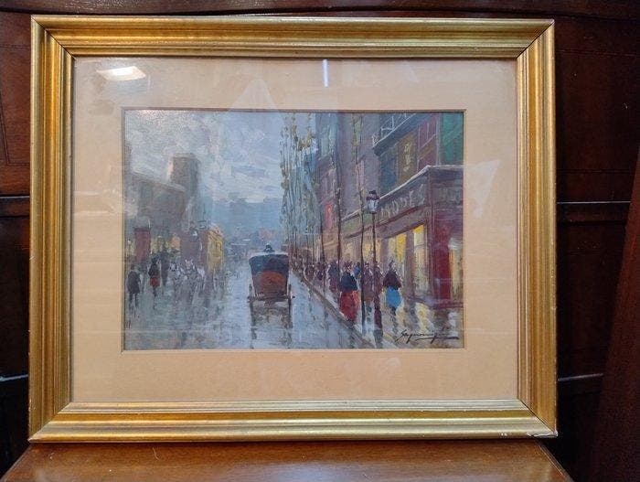 Giuseppe Scognamiglio (1901-1985) - Strada di città, Antiquités & Art, Art | Peinture | Classique