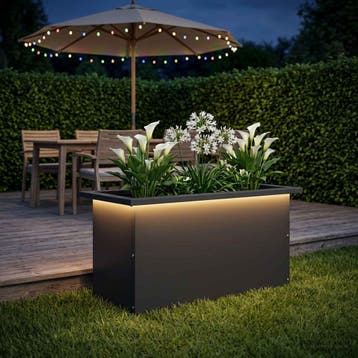 vidaXL Tuinplantenbak met led Zwart 30 x 60 x 30 cm Staal, Verzenden, Nieuw