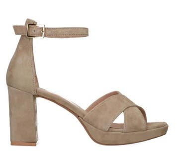 Manfield - Dames - Beige suède sandalen met hak - Maat 39, Verzenden, Nieuw