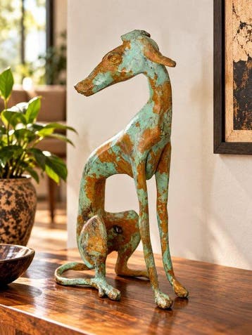 Abdoulaye Derme - sculptuur, Lévrier assis stylisé - 25 cm -, Antiquités & Art
