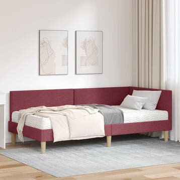 vidaXL Hoekbedframe met Matras 2 st Wijnrood 90 x 190 cm, Verzenden