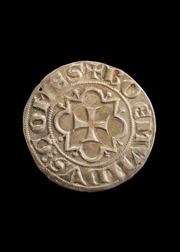 Middeleeuwen, kruisvaardersperiode Zilver Gehamerde munt van