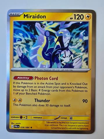 MIRAIDON (PITCH BLACK 028/084) (HOLO) (TRADING CARD), Gebruikt