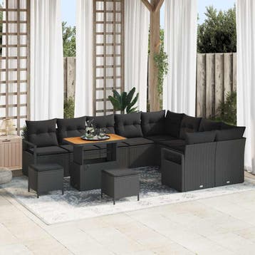 vidaXL Tuinbank Set 12 st 11-Aantal zitplaatsen Zwart, Verzenden, Nieuw