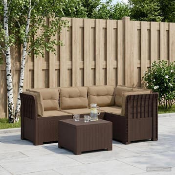 vidaXL 4-Zitter Tuin Sofa met Kussens Rattan Look PP Bruin, Verzenden, Nieuw