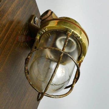Wandlamp - Messing, Glas - Industrieel kooi-lamp