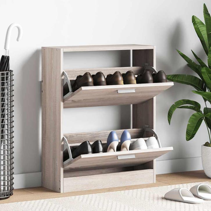 vidaXL Schoenenkast met 2 vakken eiken-look hout, Huis en Inrichting, Kasten | Schoenenkasten, Nieuw, Verzenden