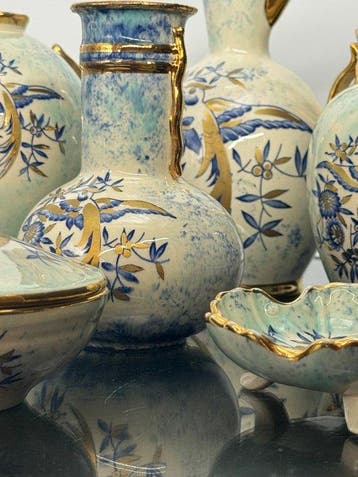 Boch Frères - Tafelservies (6) - Gouden vogel - Creamware -