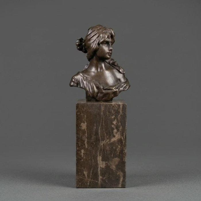 Statue, Buste van een vrouw - 23 cm - Bronze, Marbre, Antiquités & Art, Curiosités & Brocante
