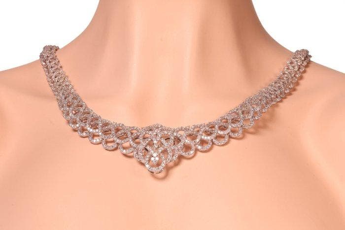 Halsketting - 18 karaat Witgoud - 40.00ct. tw. - Diamant -, Handtassen en Accessoires, Kettingen