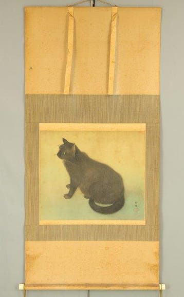 Black Cat - with signature Eiri  and seal Ei  - Japan, Antiek en Kunst