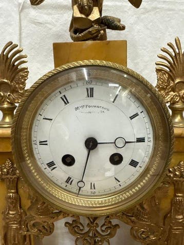 Pendule portique Empire - Bronze doré, Marbre jaune de