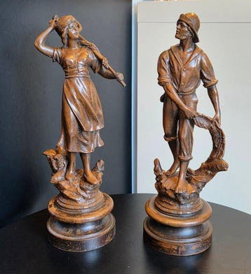 Beeldje, Surprise Moissonnante. - 38 cm - Zinklegering, Antiek en Kunst