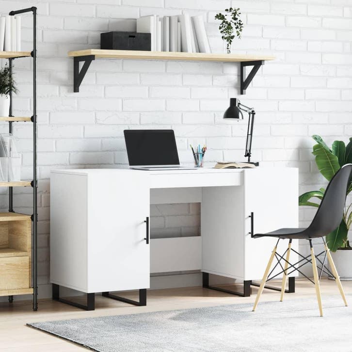 vidaXL Bureau 140x50x75 cm bewerkt hout wit, Maison & Meubles, Bureaux, Envoi