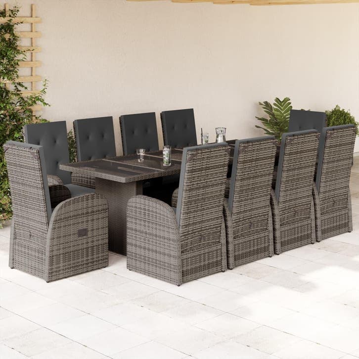 vidaXL 11-delige Tuinset met kussens poly rattan grijs, Tuin en Terras, Tuinsets en Loungesets, Tuinset, Nieuw, Verzenden