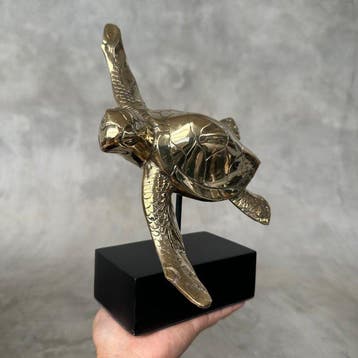 sculptuur, NO RESERVE PRICE - Turtle on a Stand Bronze