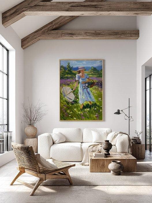 E. García - Recogiendo flores XL (reserve), Antiek en Kunst, Kunst | Schilderijen | Modern