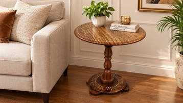 WoodLand - Antique Hand-Carved Rosewood Table with Brass