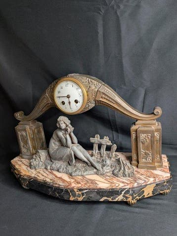 Klok - limousin - Art Nouveau Zinklegering, brons marmer -, Antiquités & Art