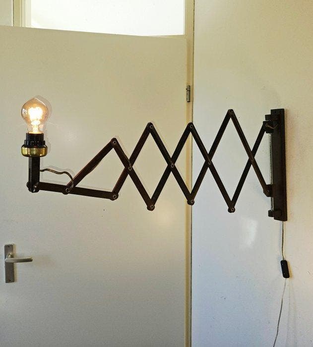 Lampe ciseaux - Teck - Grande lampe à pince vintage, Antiquités & Art, Art | Objets design