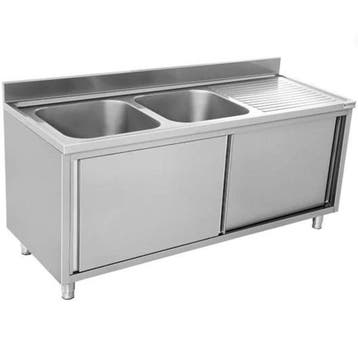 Spoeltafel | RVS | 2 Spoelbakken Links + Achteropstand +, Verzenden