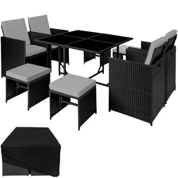 tectake Wicker zitgroep Bilbao 4+4+1 met beschermhoes - zwar, Verzenden, Nieuw