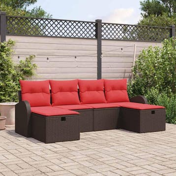 vidaXL Bankstel 6 st 6-Aantal zitplaatsen Bruin en Rood poly, Verzenden, Nieuw
