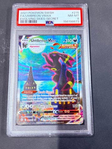 Pokémon - 1 Graded card - Umbreon VMAX #215 Foil, Full art,, Hobby en Vrije tijd, Nieuw