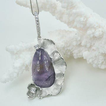 Zilver - Ketting met hanger - NATUURLIJKE AMETHIST, Antiek en Kunst