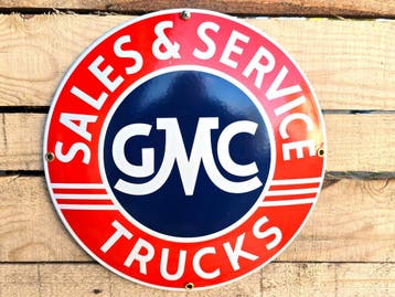 "GMC Trucks - Sales & Service" - emaille bord, Verzenden