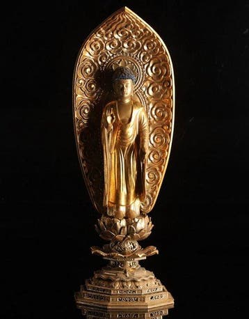 Large(63cm) Japanese Gilt Wood Amida Buddha Statue -